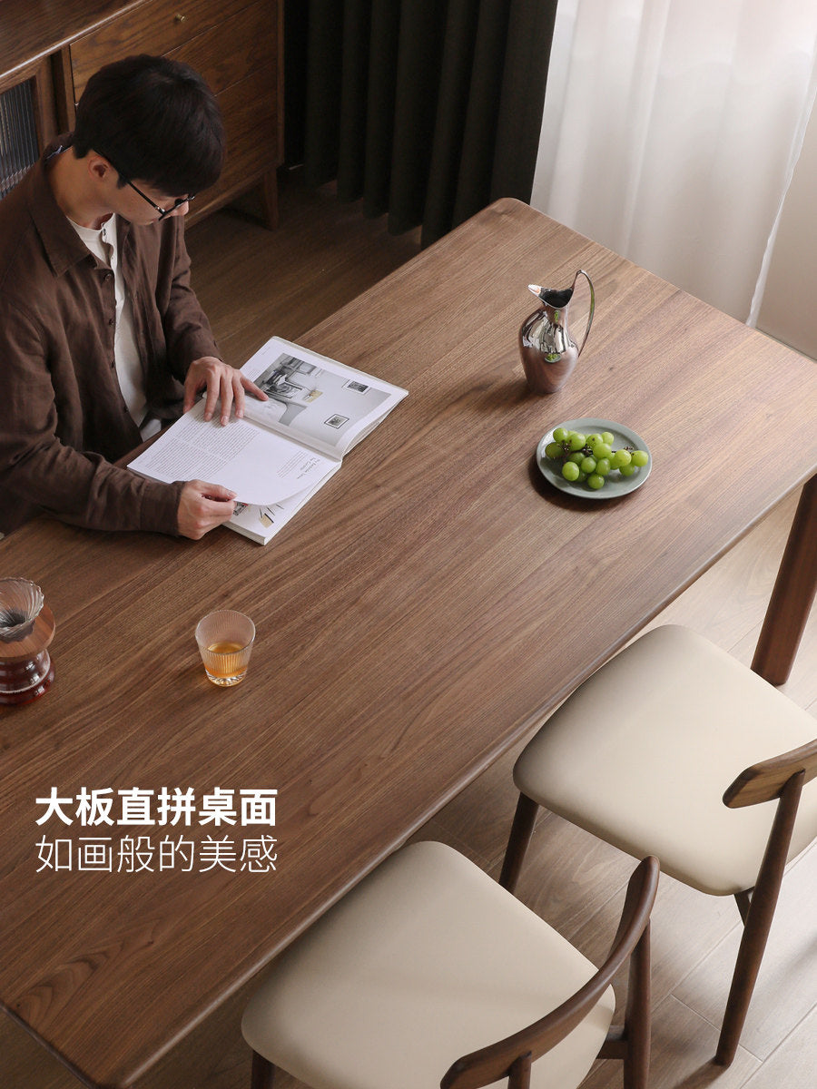 实木餐桌黑胡桃木餐厅原木大板桌复古中古长方形桌子